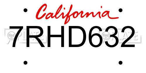 7RHD632 California License Plate