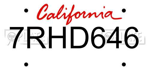 7RHD646 California License Plate