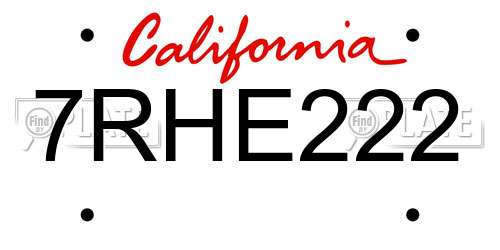 7RHE222 California License Plate