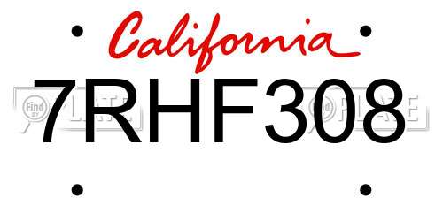 7RHF308 California License Plate