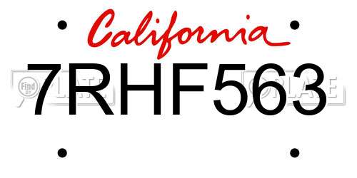 7RHF563 California License Plate