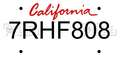 7RHF808 California License Plate
