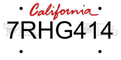 7RHG414 California License Plate
