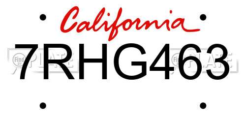 7RHG463 California License Plate