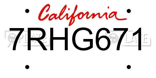 7RHG671 California License Plate