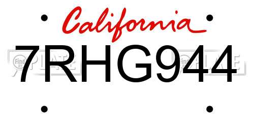 7RHG944 California License Plate