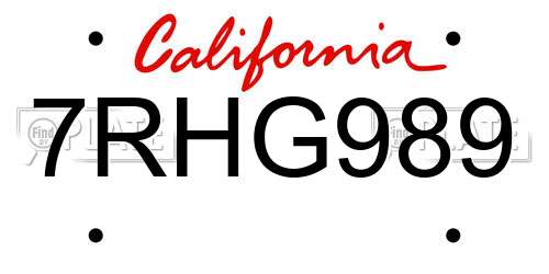 7RHG989 California License Plate