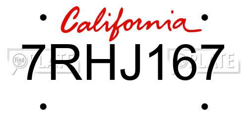 7RHJ167 California License Plate
