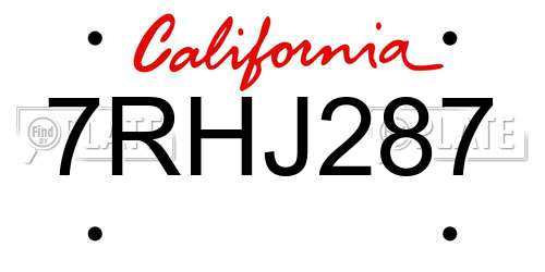 7RHJ287 California License Plate