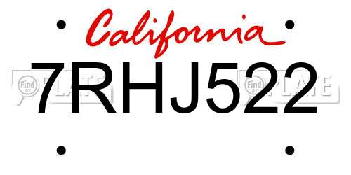 7RHJ522 California License Plate