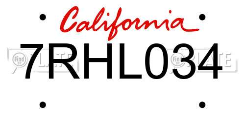 7RHL034 California License Plate