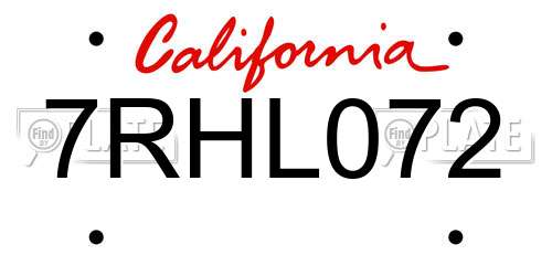 7RHL072 California License Plate