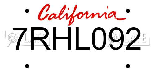 7RHL092 California License Plate