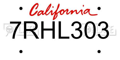 7RHL303 California License Plate