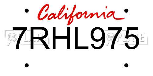 7RHL975 California License Plate