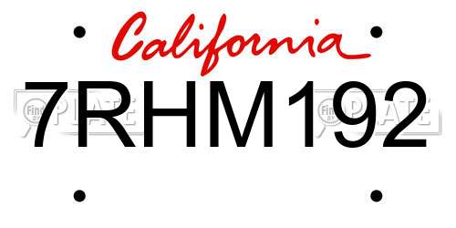 7RHM192 California License Plate