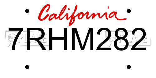 7RHM282 California License Plate