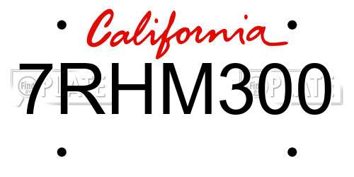 7RHM300 California License Plate