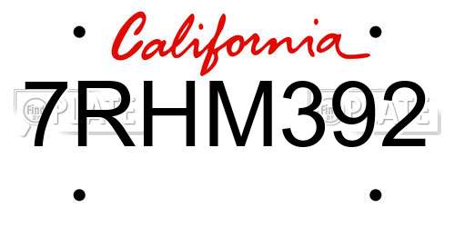 7RHM392 California License Plate
