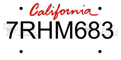 7RHM683 California License Plate