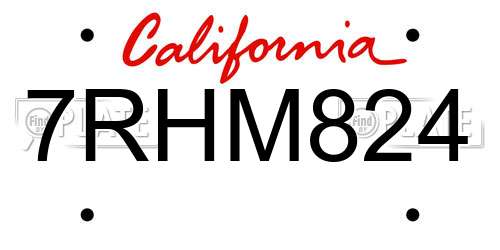 7RHM824 California License Plate