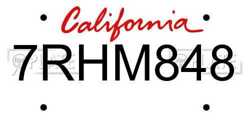 7RHM848 California License Plate