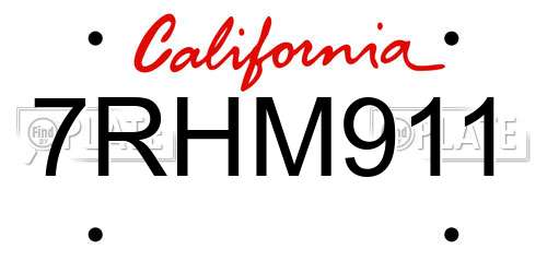 7RHM911 California License Plate