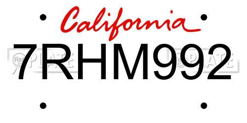 7RHM992 California License Plate