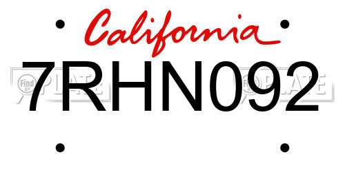 7RHN092 California License Plate