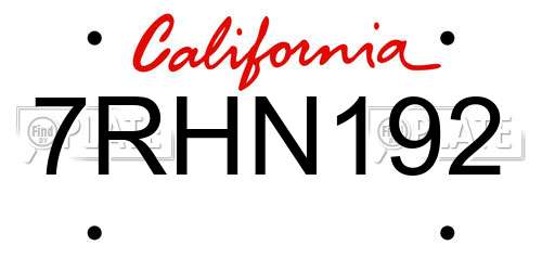 7RHN192 California License Plate