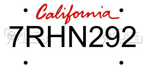7RHN292 California License Plate