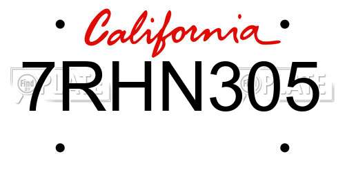 7RHN305 California License Plate