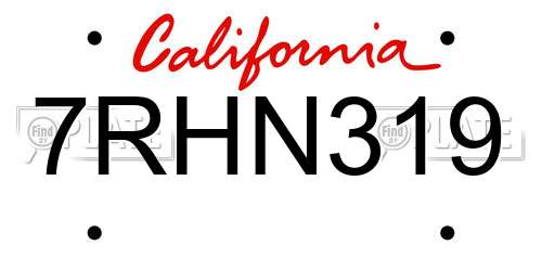 7RHN319 California License Plate