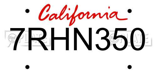 7RHN350 California License Plate