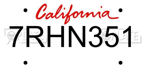 7RHN351 California License Plate