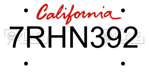 7RHN392 California License Plate