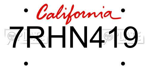 7RHN419 California License Plate