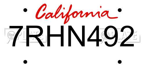 7RHN492 California License Plate