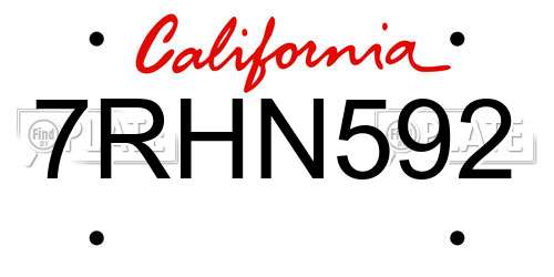 7RHN592 California License Plate