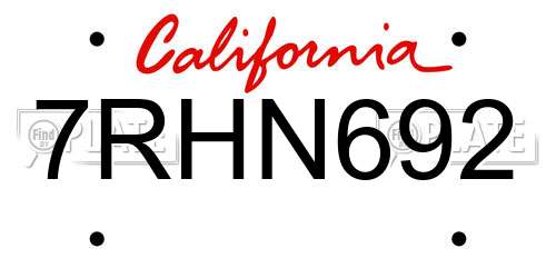 7RHN692 California License Plate