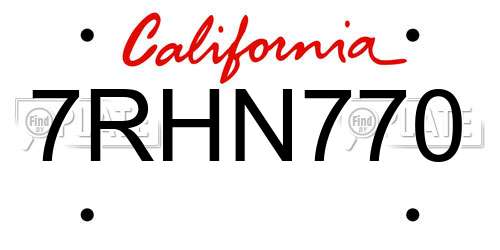 7RHN770 California License Plate