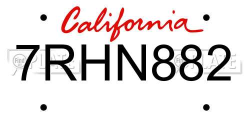 7RHN882 California License Plate
