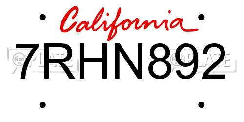 7RHN892 California License Plate