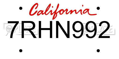 7RHN992 California License Plate