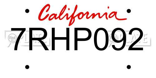 7RHP092 California License Plate
