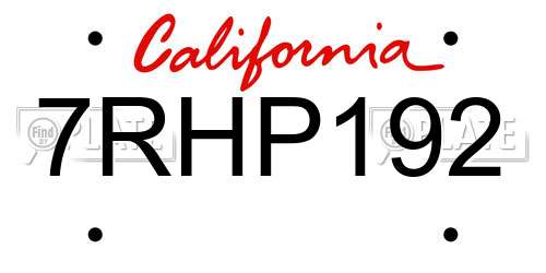 7RHP192 California License Plate