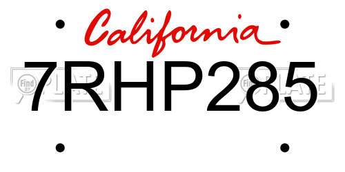 7RHP285 California License Plate
