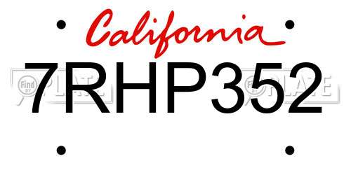 7RHP352 California License Plate