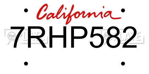 7RHP582 California License Plate