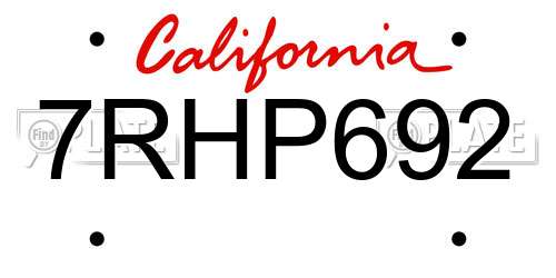 7RHP692 California License Plate